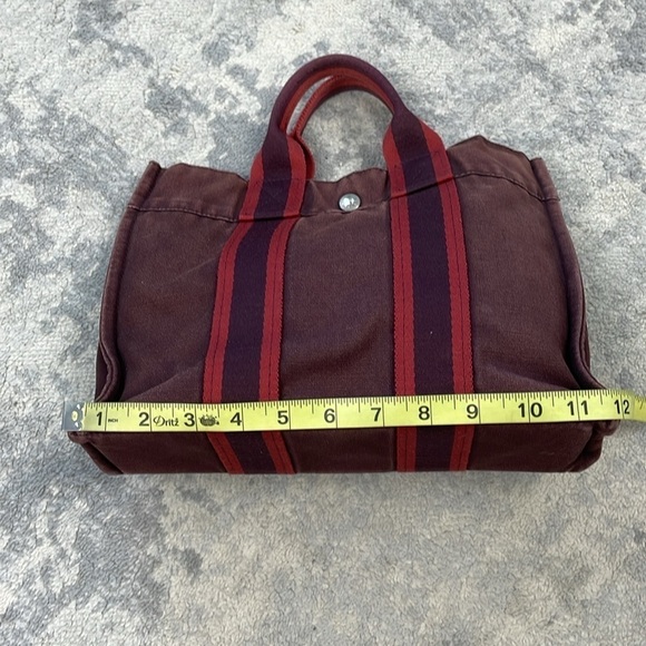 Hermes Paris Fourre Tout Burgundy Canvas Small Tote Bag Designer - Picture 11 of 17